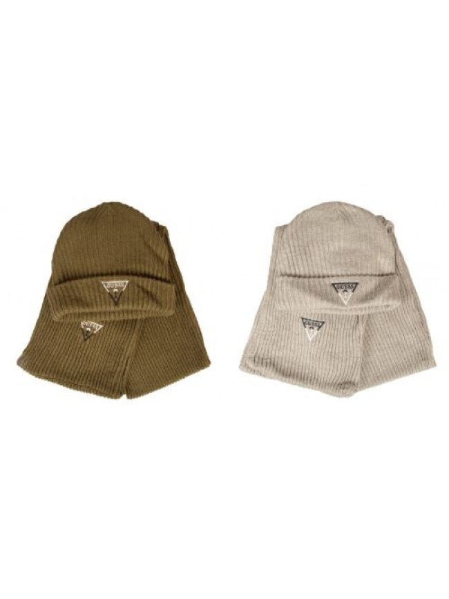 Sciarpa e cappello GUESS uomo completo berretto con risvolto logo ricamato artic