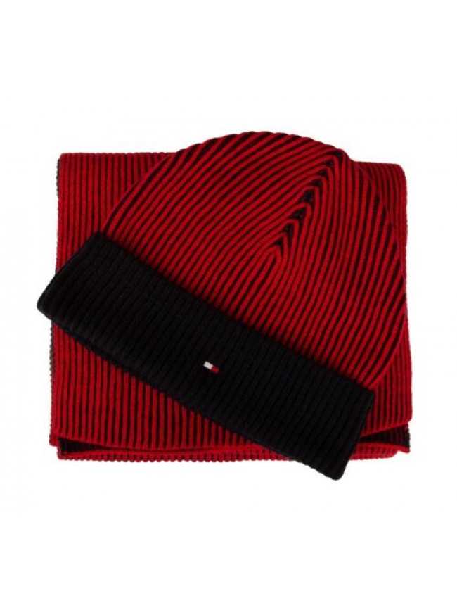 Set cappello + sciarpa TOMMY HILFIGER uomo cotone e cashmere confezione regalo a