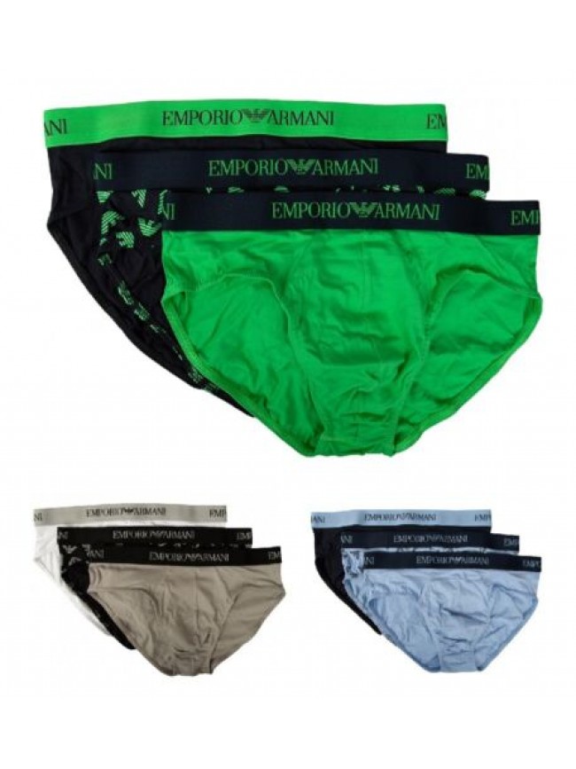 Slip uomo EMPORIO ARMANI confezione 3 pezzi mutande elastico a vista puro cotone